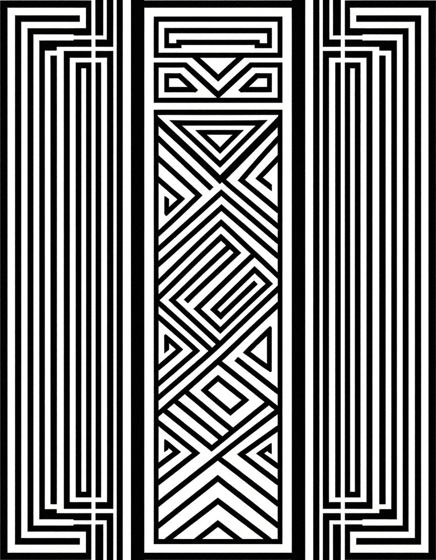 Bold Black White Geometric Maze Rug