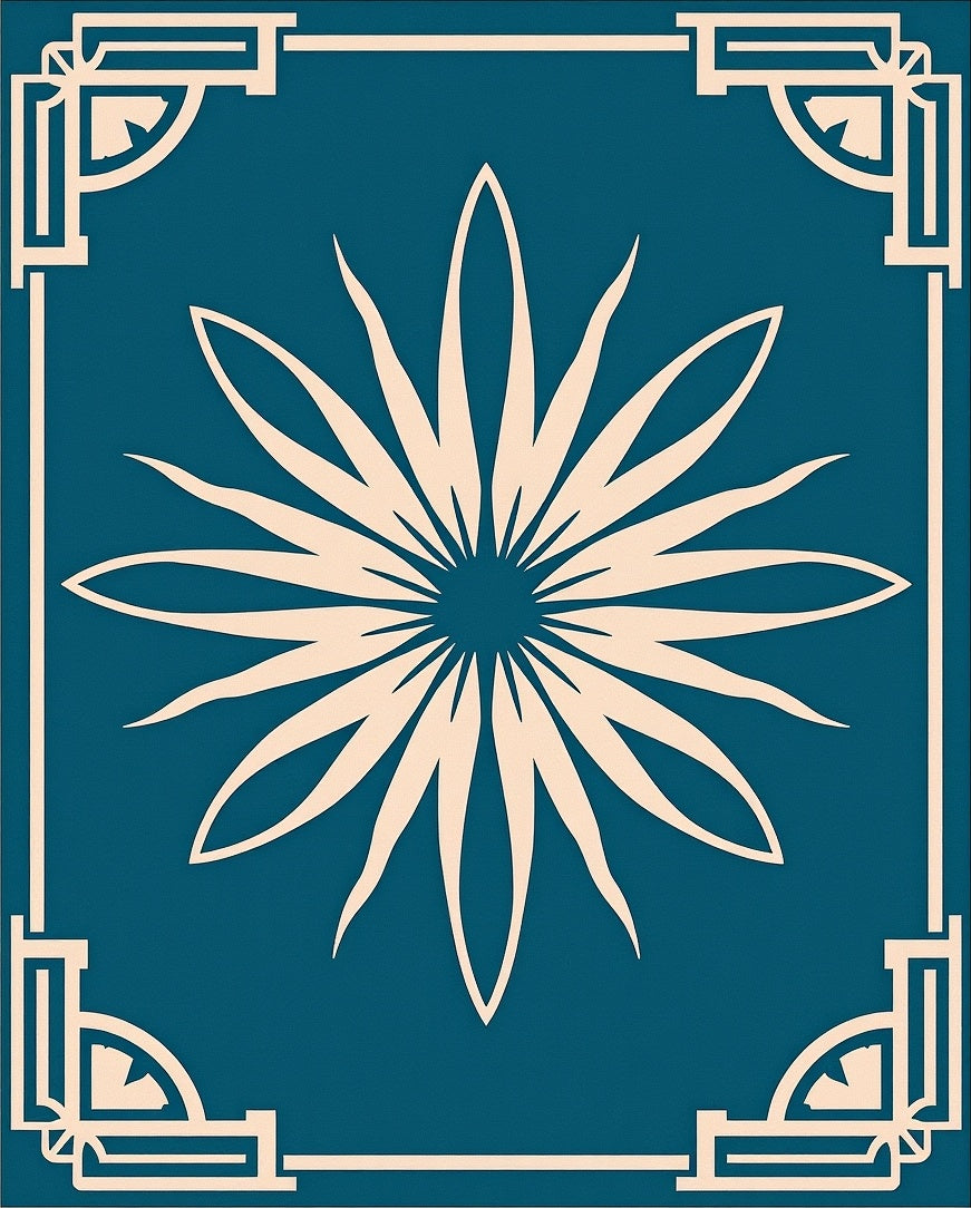 Geometric Floral Corner Frame Design Rug