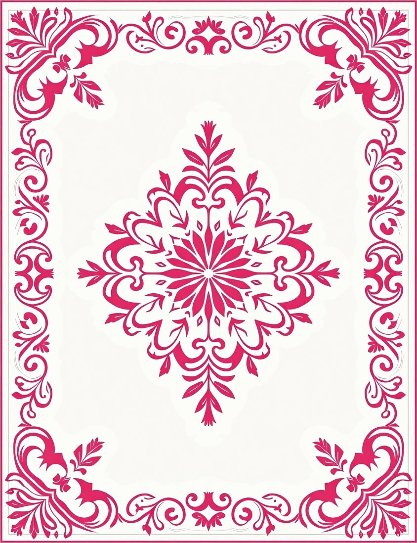 Elegant Magenta Floral Medallion Corner Rug
