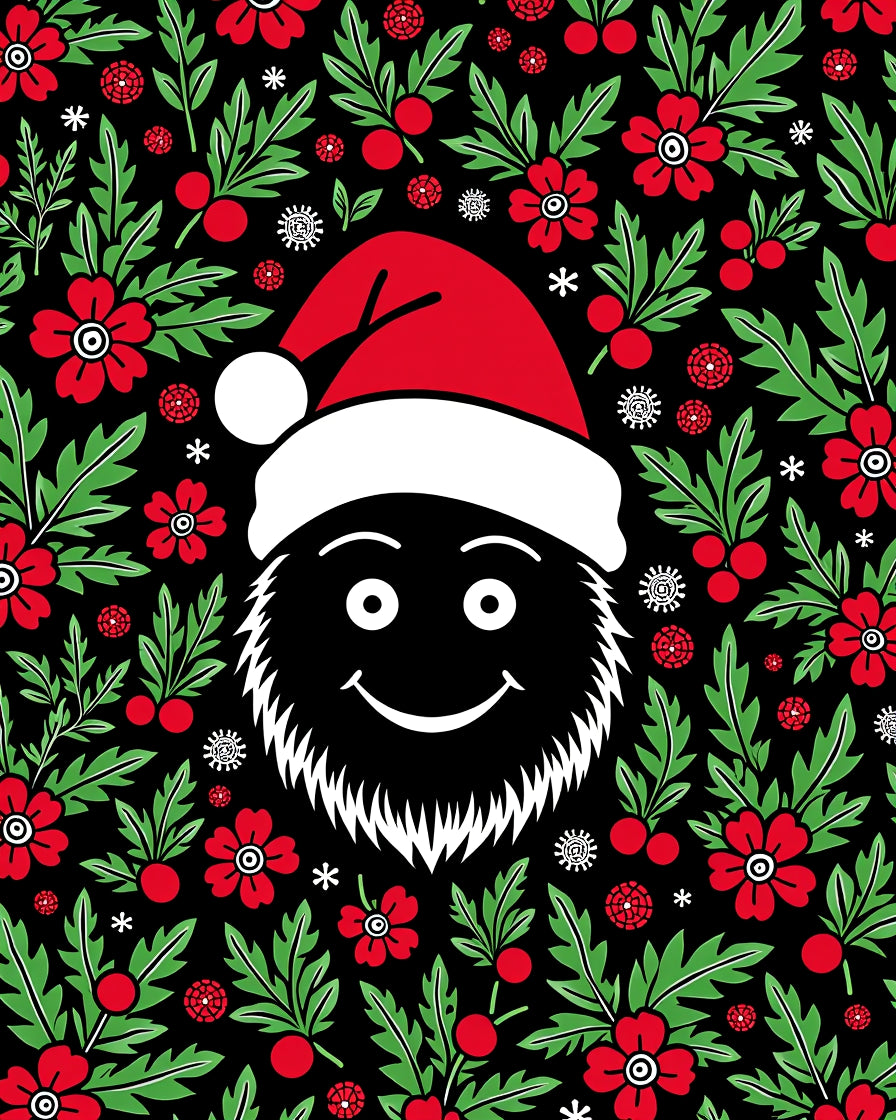 Festive Black Red Berry Floral Rug