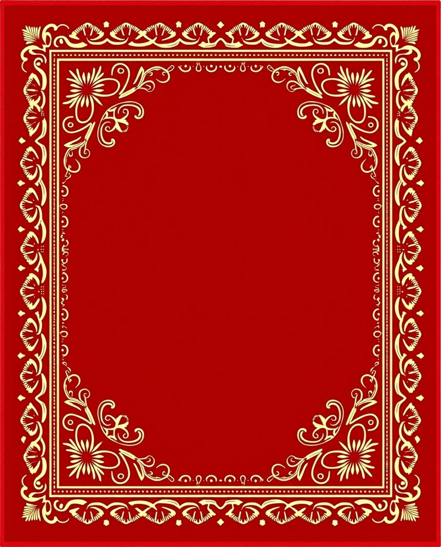 Red Gold Ornate Floral Border Rug