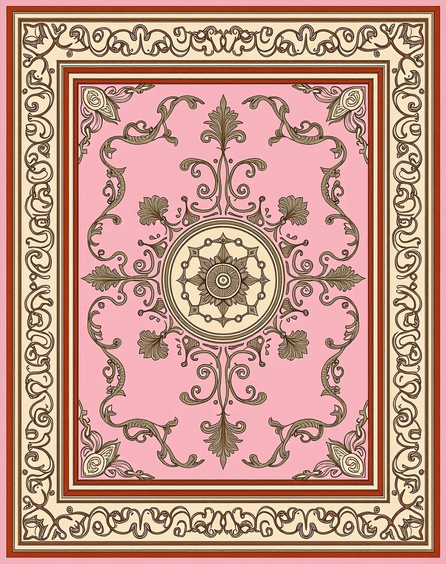 Elegant Pink Floral Scrollwork Design Rug