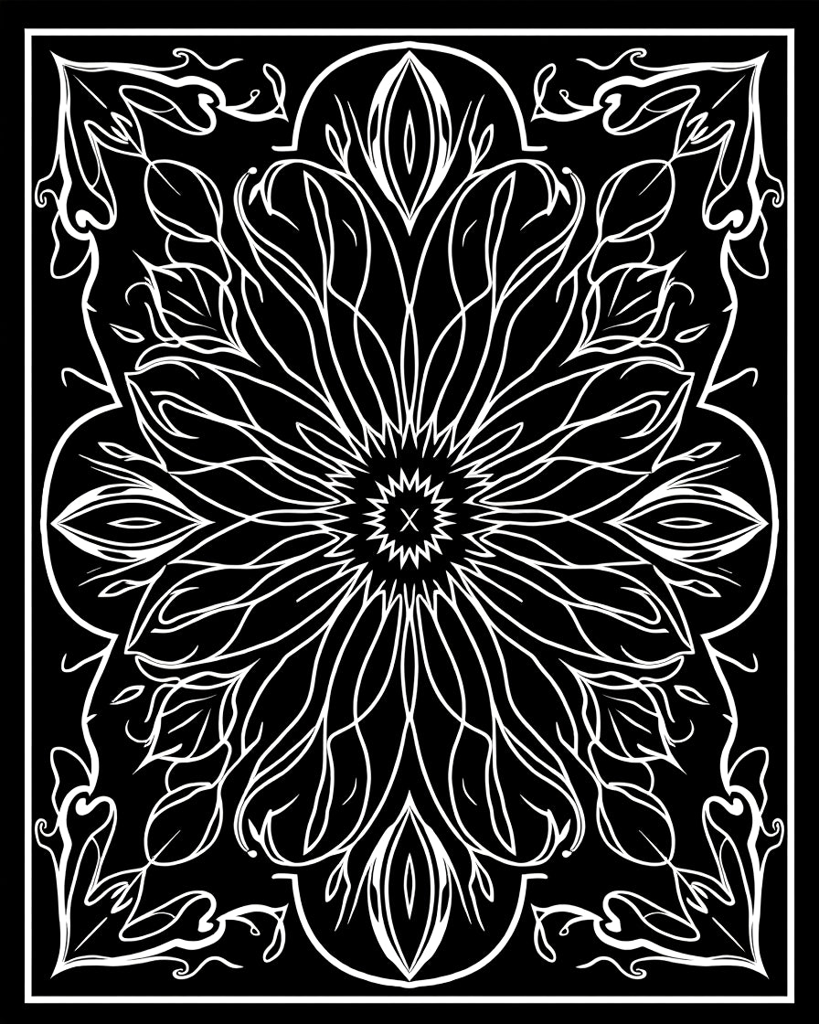 Black White Floral Mandala Rug