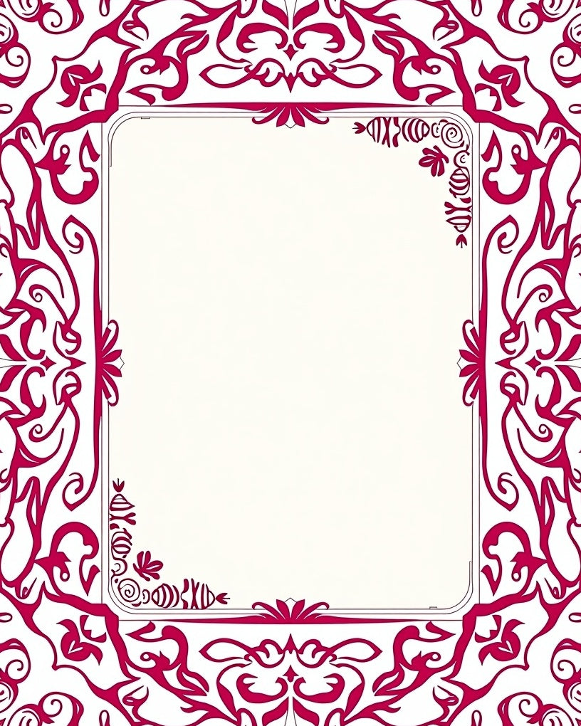 Ornate Crimson Scrollwork Design Rug
