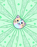 Cute Cat Face Green Swirls Rug
