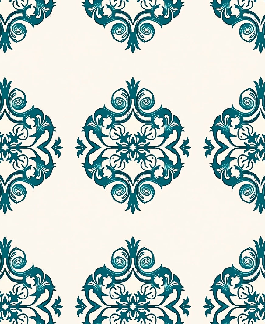 Regal Teal Scrollwork Damask Rug
