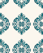 Regal Teal Scrollwork Damask Rug