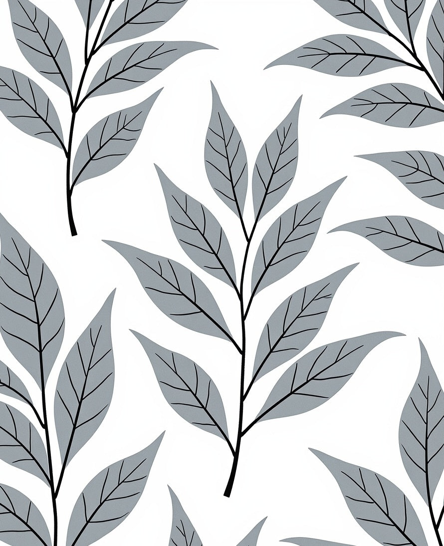 Modern Gray Leaf Pattern Rug