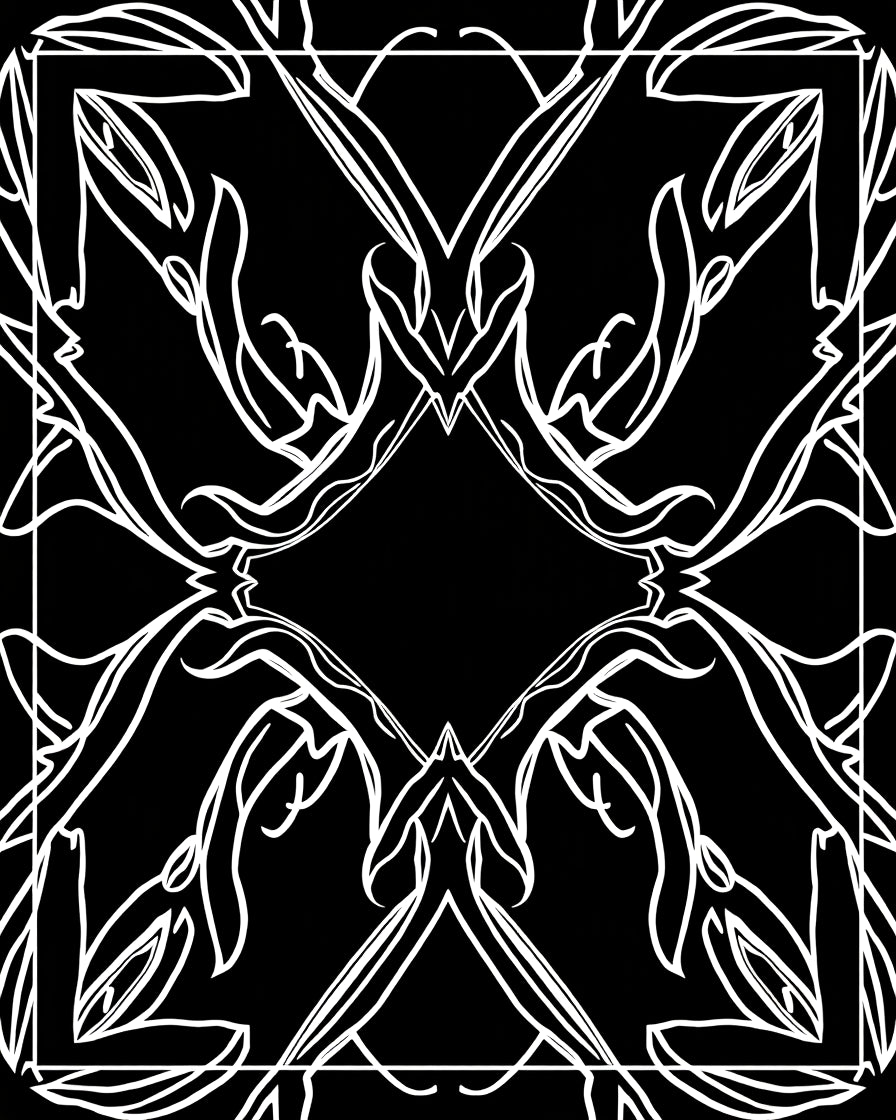 Black White Abstract Floral Pattern Rug