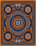 Ornate Orange Navy Mandala Design Rug