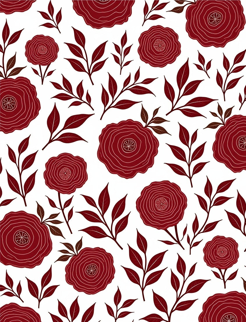 Red Floral Leafy Classic Pattern Rug