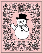 Charming Snowman Floral Frame Pink Rug