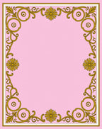 Ornate Floral Scrollwork Pink Gold Rug