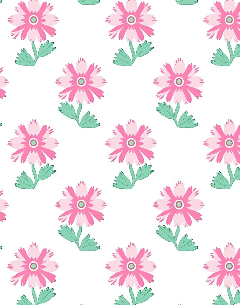 Pink Daisy Pattern With Green Stems Rug