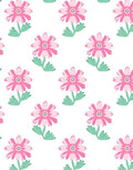 Pink Daisy Pattern With Green Stems Rug