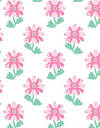 Pink Daisy Pattern With Green Stems Rug