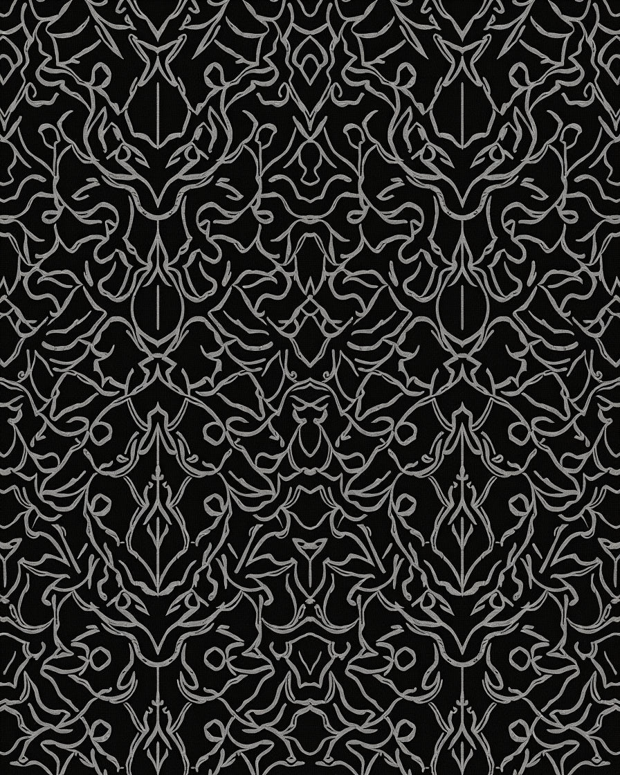 Ornate Grey and Black Damask Pattern Rug