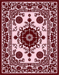 Dark Red Floral And Scrollwork Motif Rug
