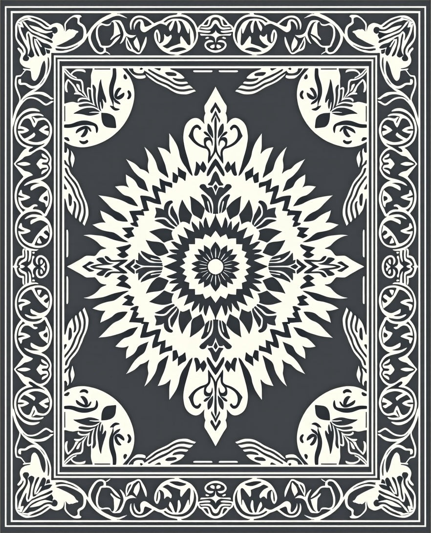 Intricate Floral Mandala Design Rug