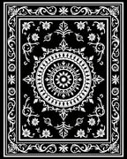 Black White Ornate Floral Medallion Rug