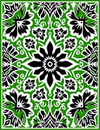 Green Black Floral Medallion Pattern Rug