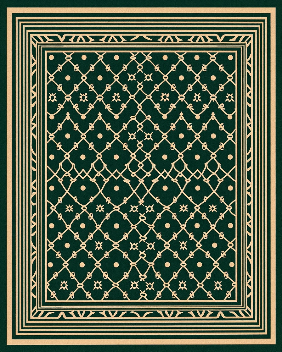 Elegant Cream Green Geometric Pattern Rug