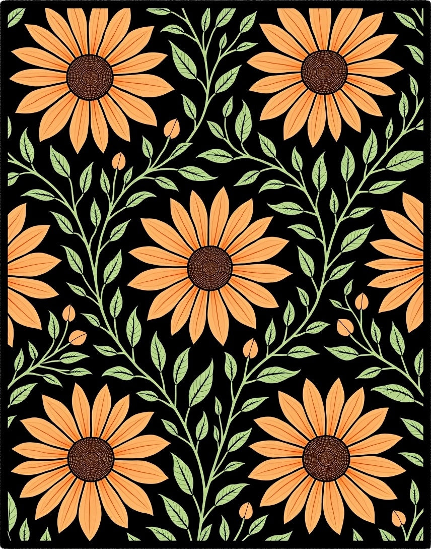 Orange Sunflower Vintage Floral Print Rug