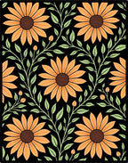 Orange Sunflower Vintage Floral Print Rug