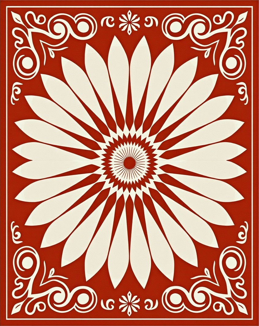 Floral Starburst Red Cream Design Rug