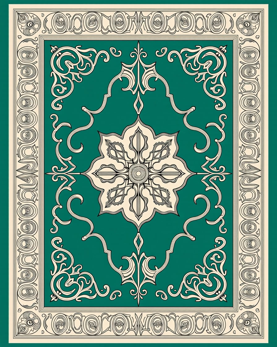 Elegant Teal Floral And Scrollwork Pattern Rug