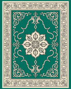 Elegant Teal Floral And Scrollwork Pattern Rug