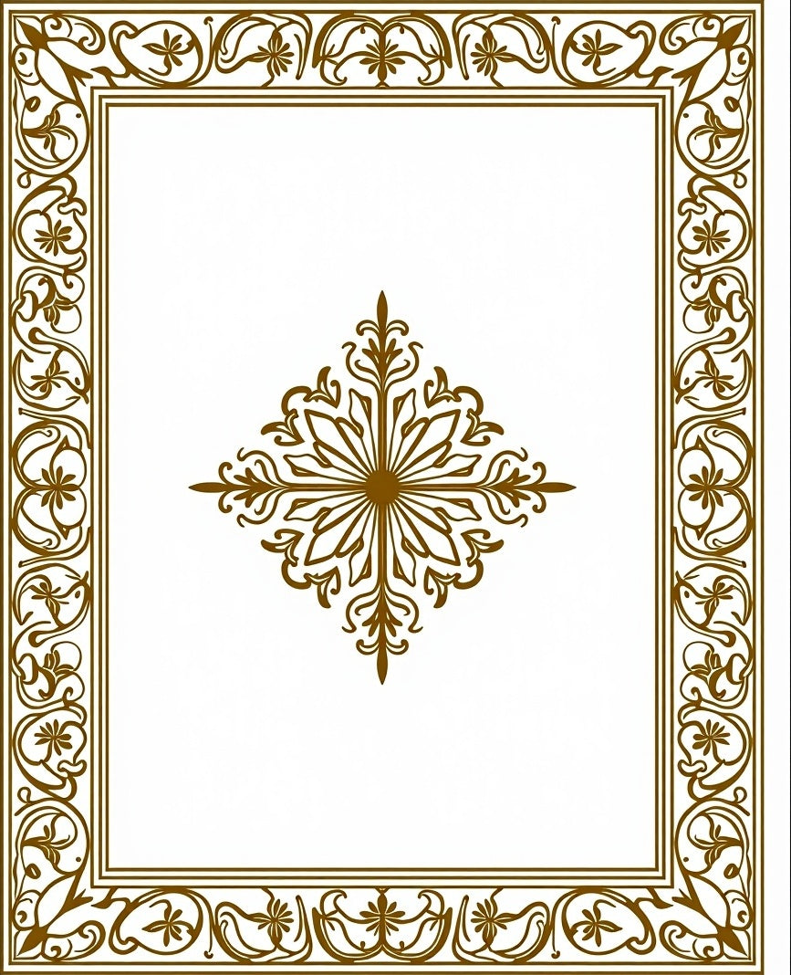 Ornate Floral Centerpiece and Border Design Rug