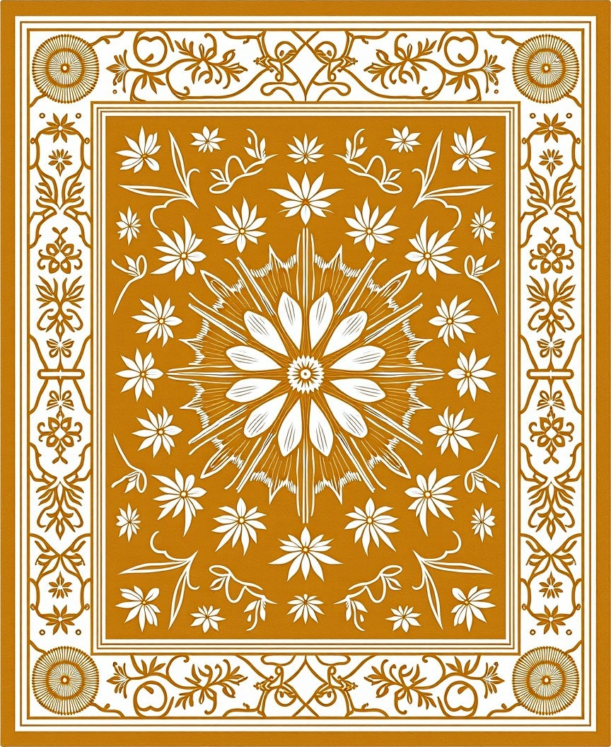 Golden Floral Intricate Pattern Rug