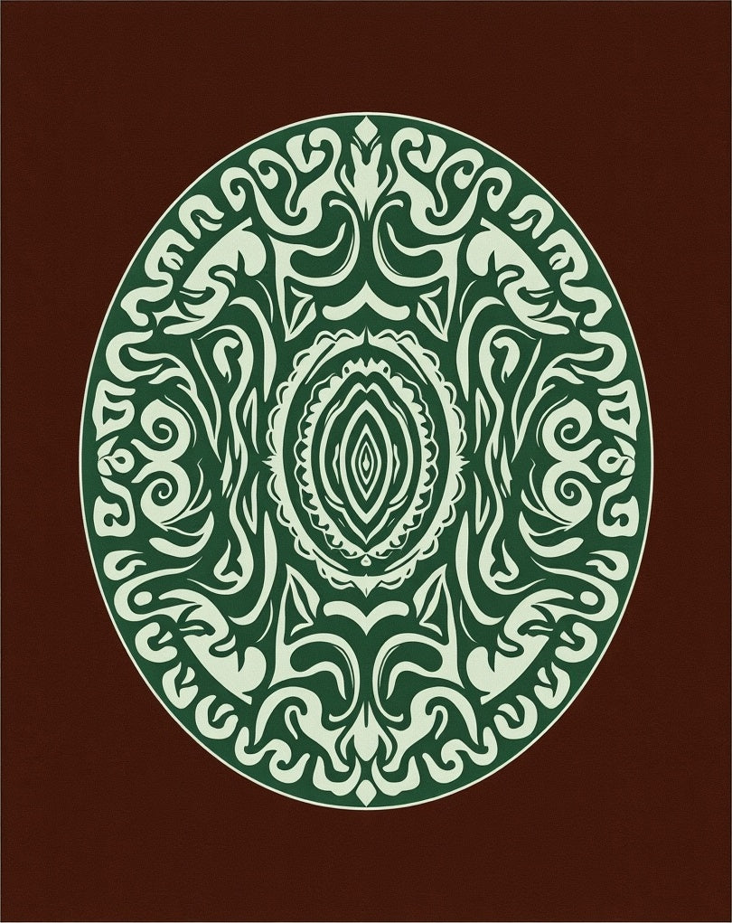 Elaborate Circular Green Ivory Medallion Rug