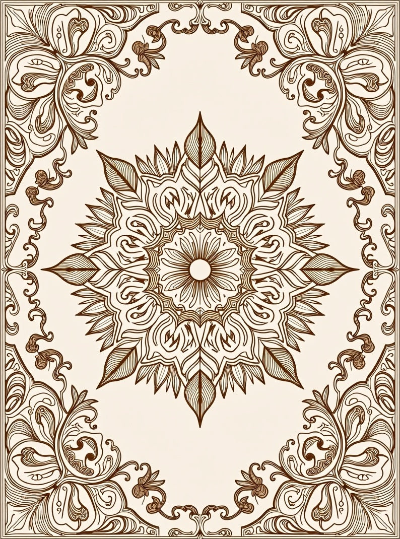 Intricate Floral Medallion Border Design Rug