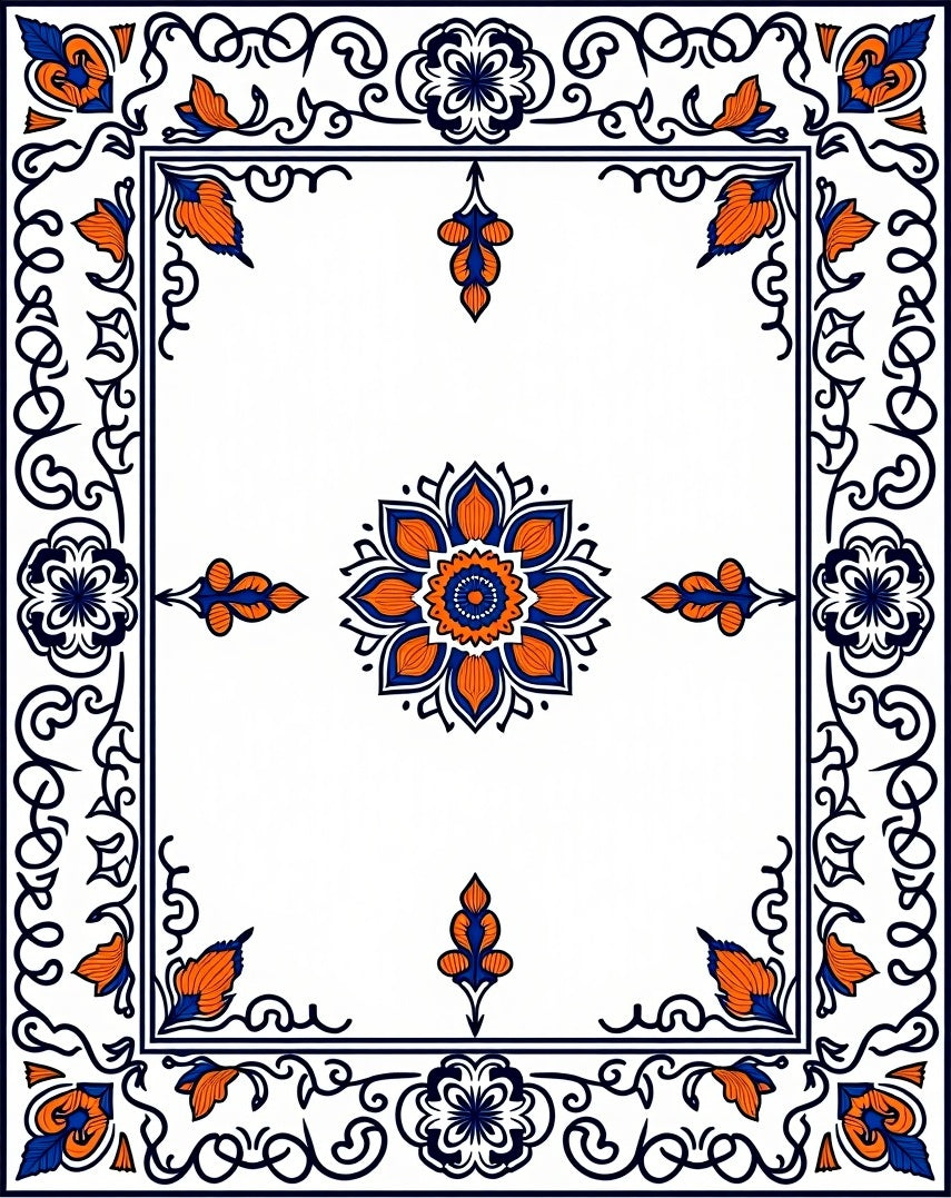 Ornate Floral And Leaf Border Rug