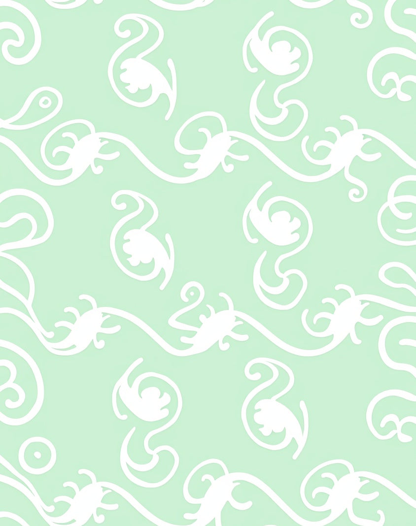 Mint Green Swirl Botanical Pattern Rug