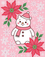 Pink Snowman with Poinsettia Snowflakes Rug