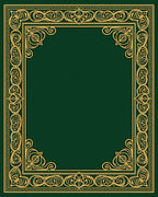 Ornate Gold Green Filigree Border Rug