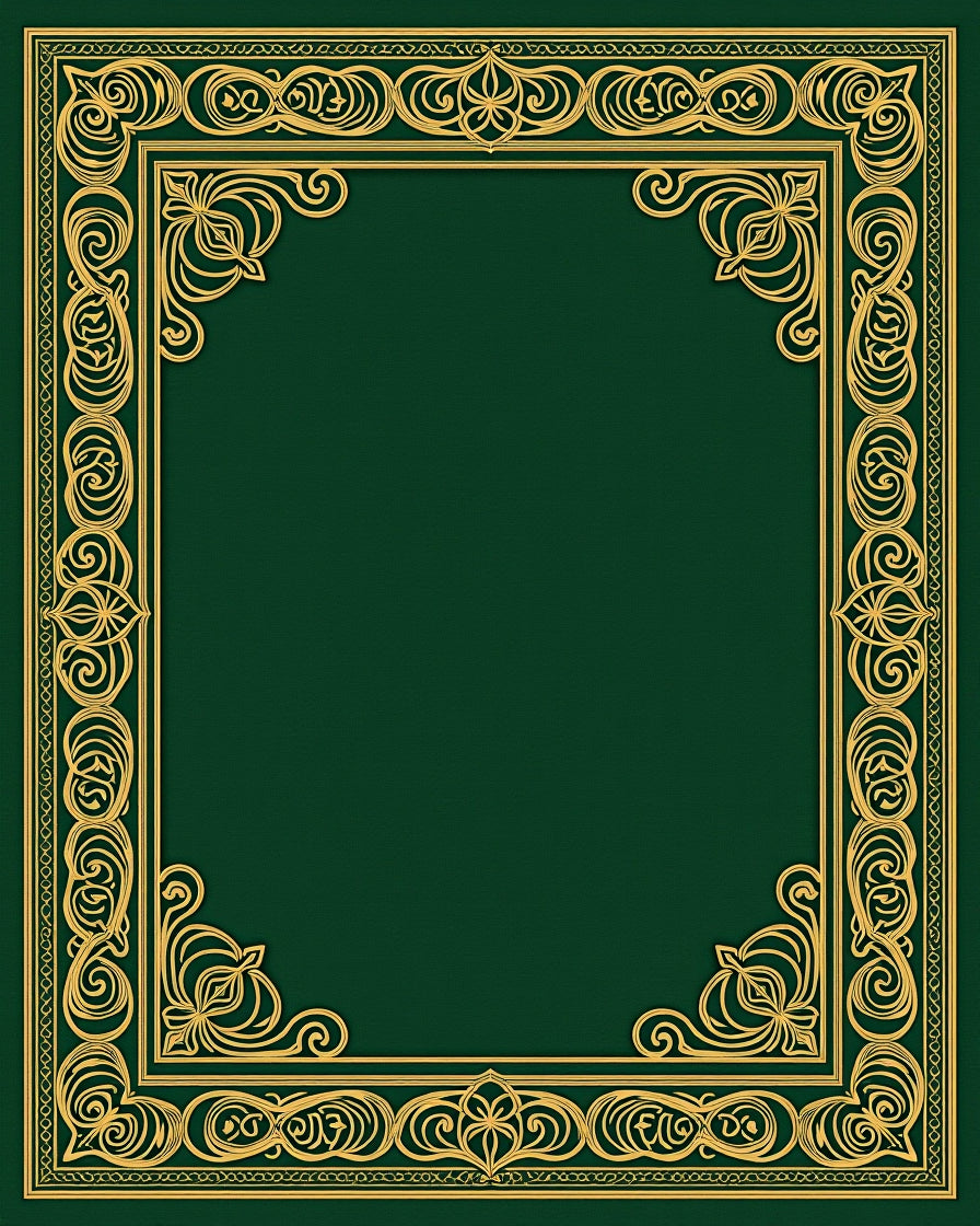 Ornate Gold Green Filigree Border Rug