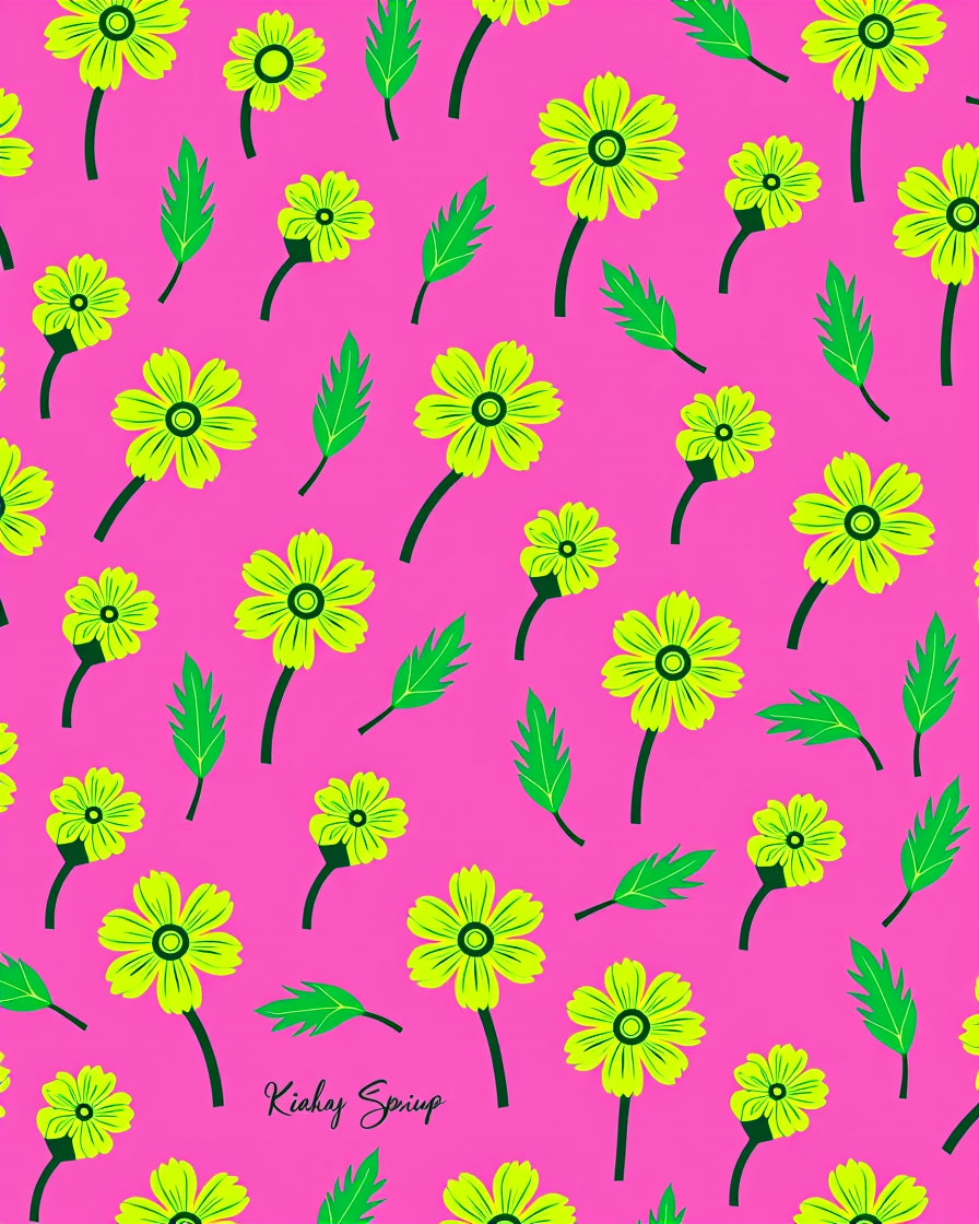 Bright Yellow Floral Pattern Rug