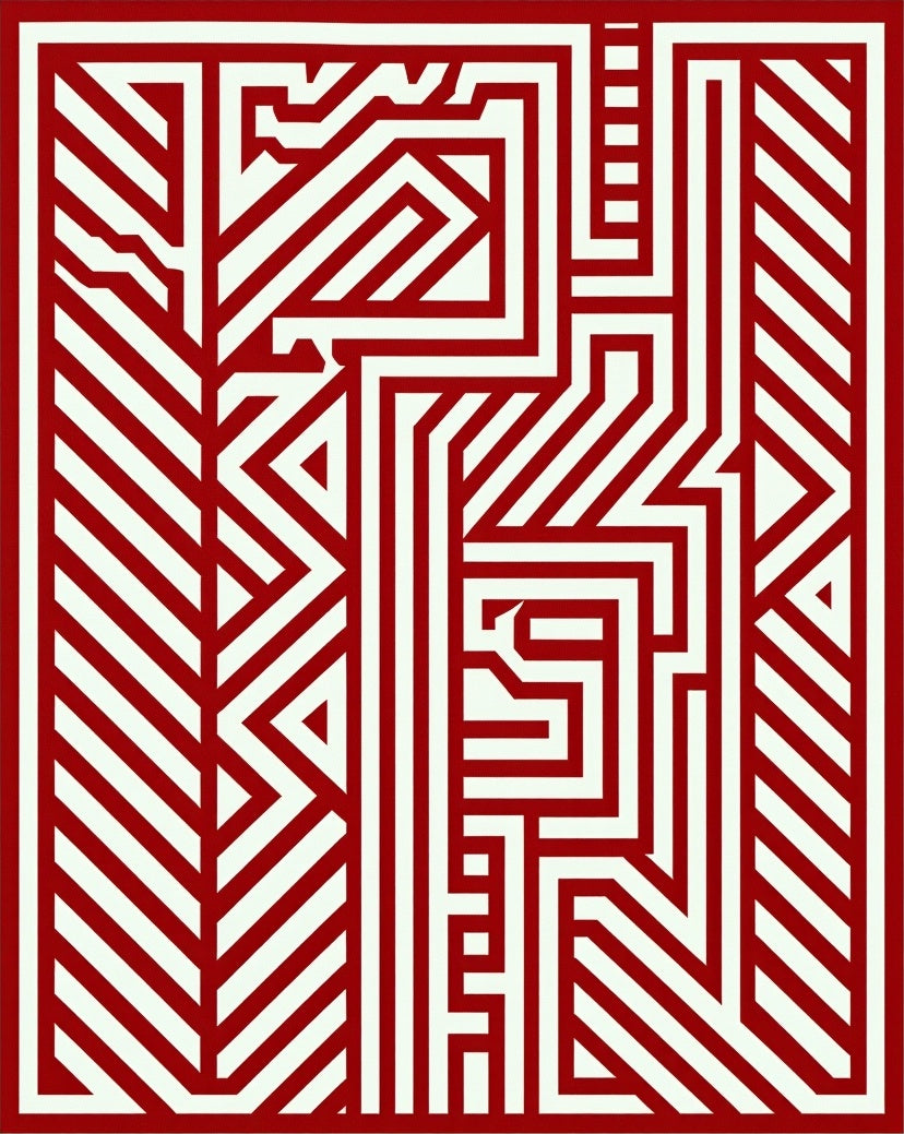 Modern Red Cream Geometric Maze Rug