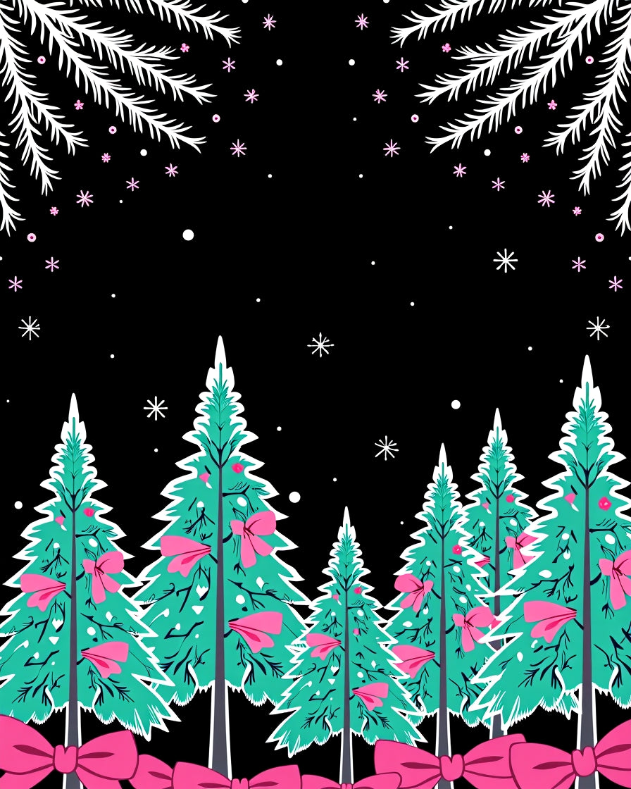 Pink Bow Teal Christmas Tree Forest Rug
