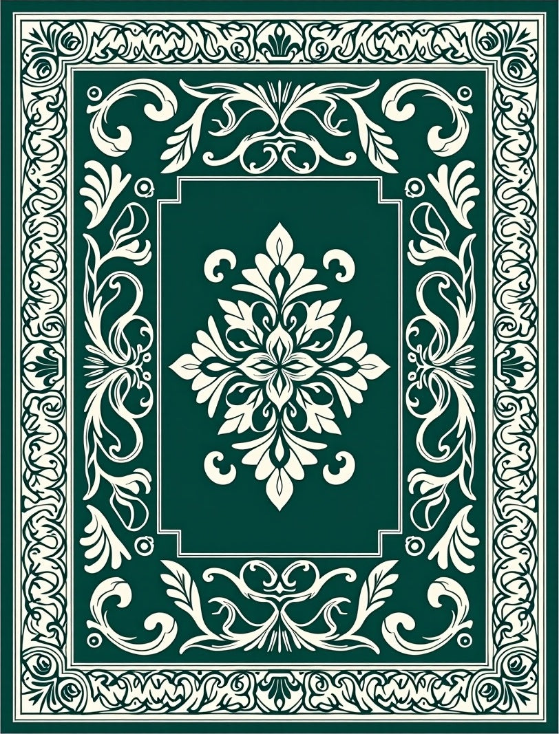 Elegant Floral Scrollwork Border Design Rug
