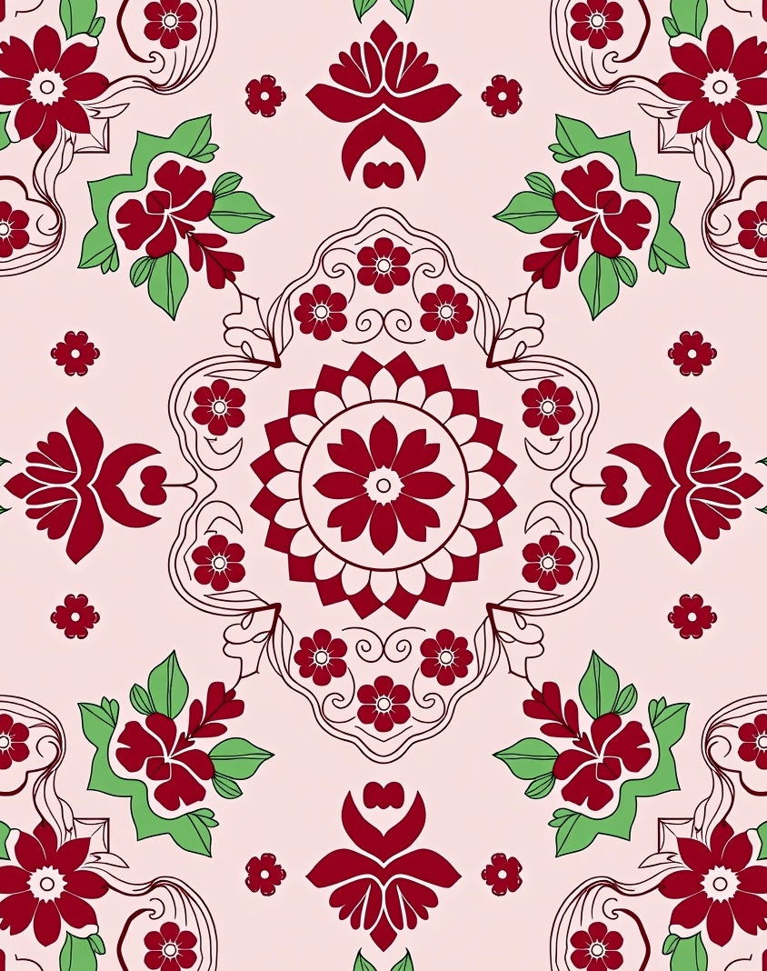 Classic Floral Motif In Red and Green Rug