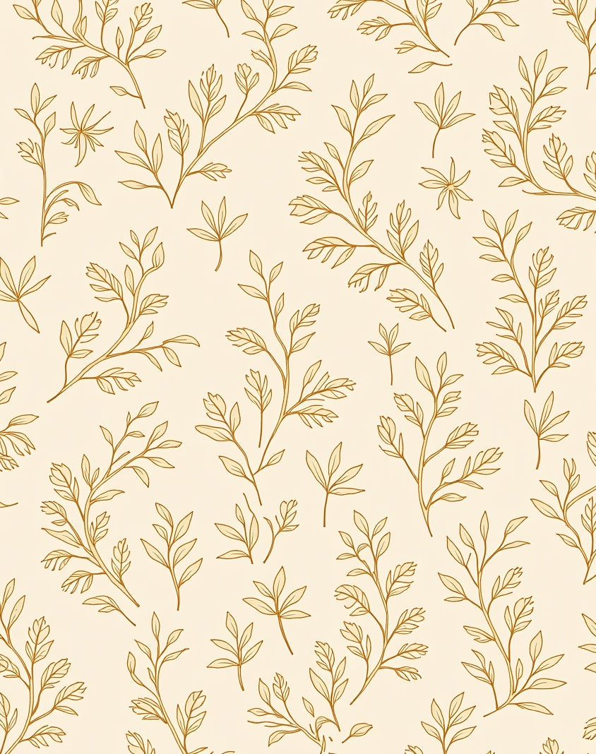 Delicate Floral Branch Patterned Golden Rug