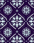 Dark Blue White Symmetrical Floral Ornament Rug