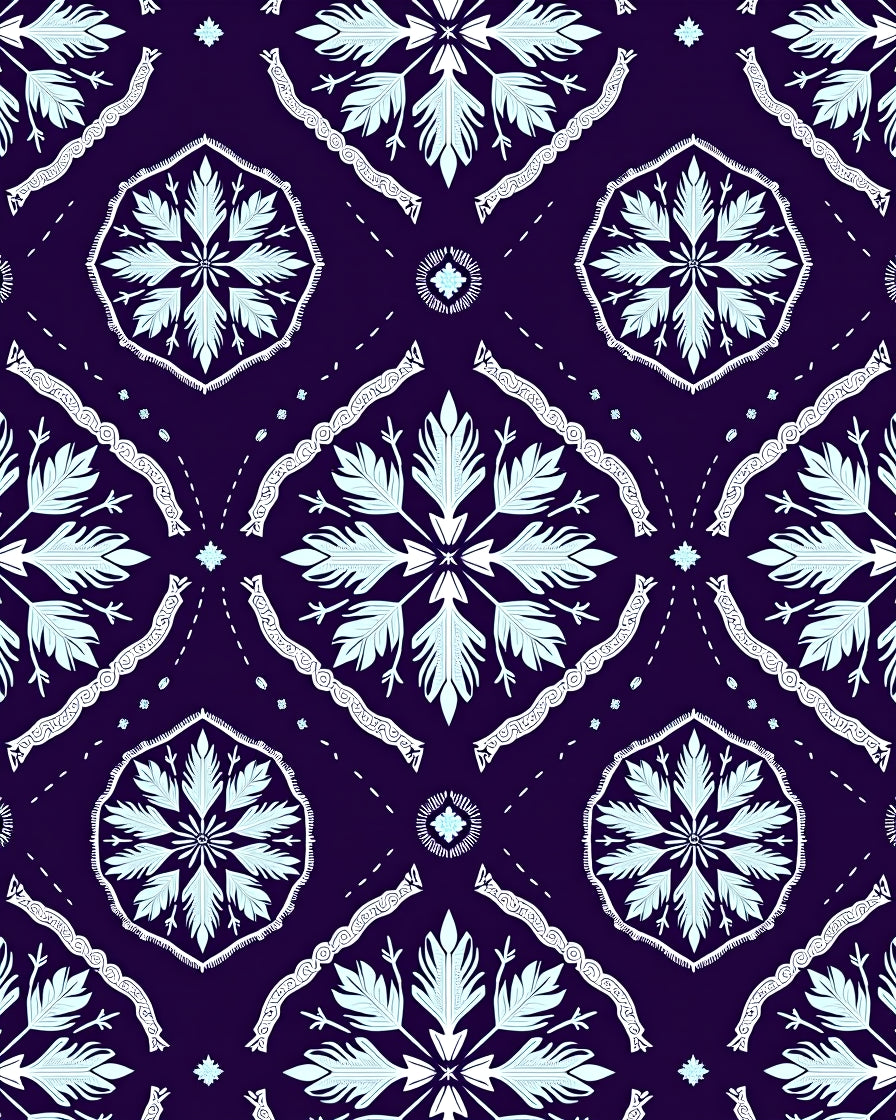 Dark Blue White Symmetrical Floral Ornament Rug