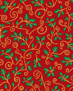 Festive Red Green Vine Swirl Rug