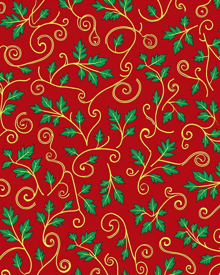Festive Red Green Vine Swirl Rug